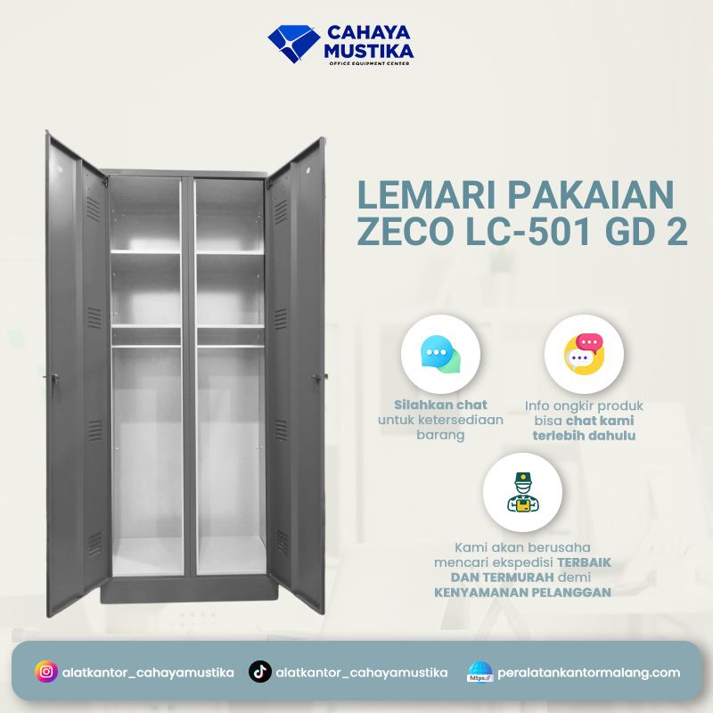Lemari Pakaian 2 Pintu Zeco LC-501 GD 2 (Extra Rack)