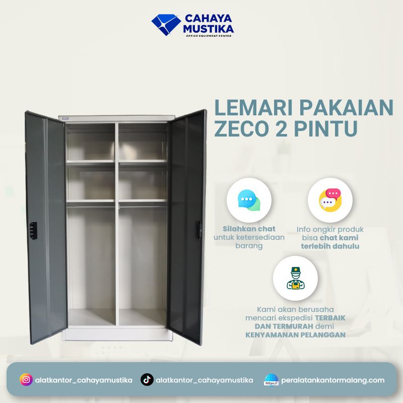 Lemari Pakaian Asrama Zeco Besi 2 Pintu Ayun