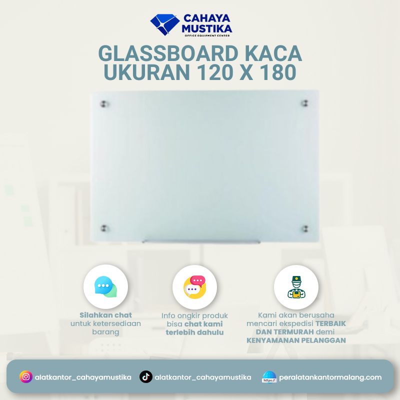 Glassboard Kaca Ukuran 120 x 180 cm